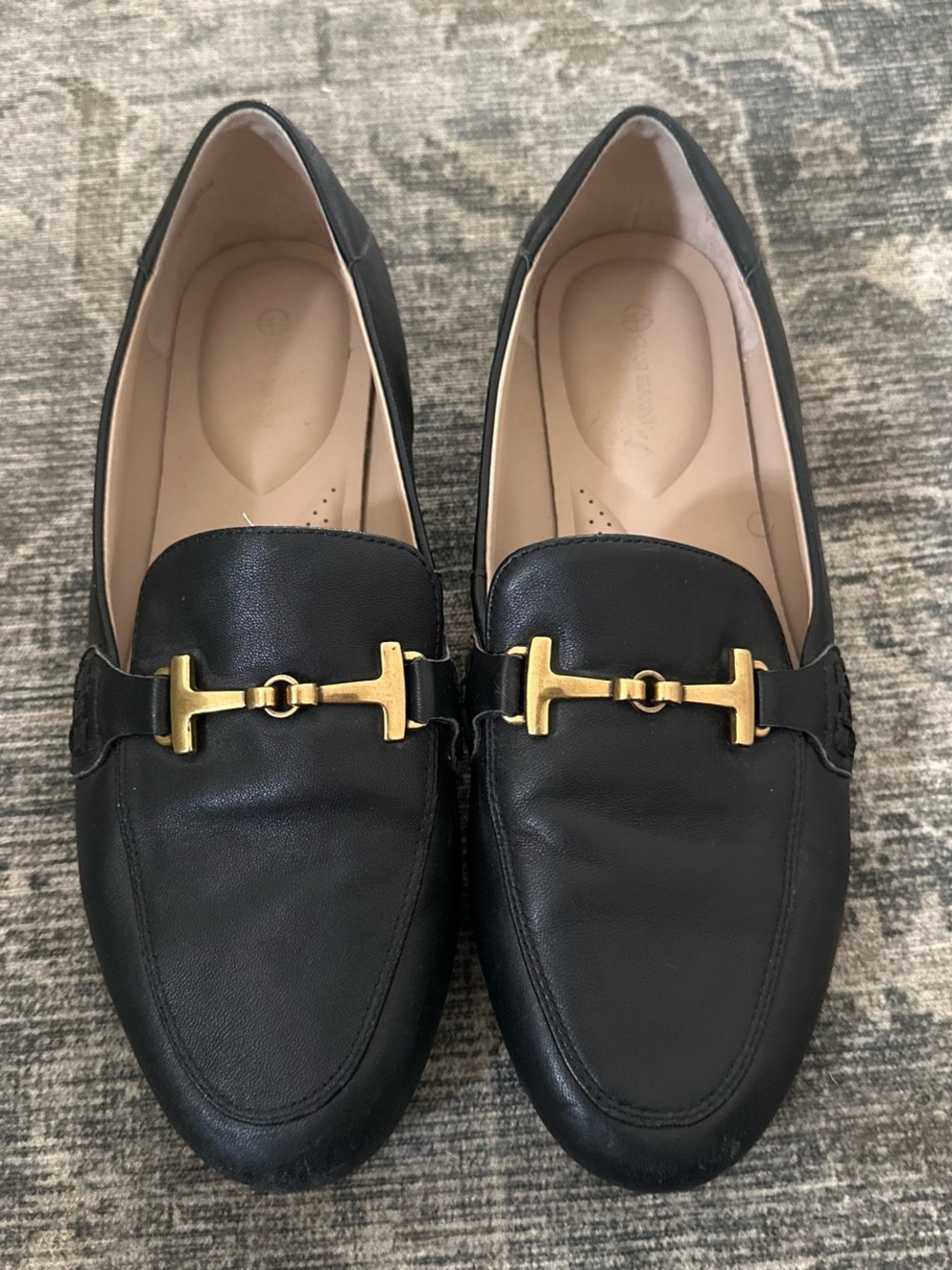 Giani Bernini Black Leather Loafers with Gold Bit